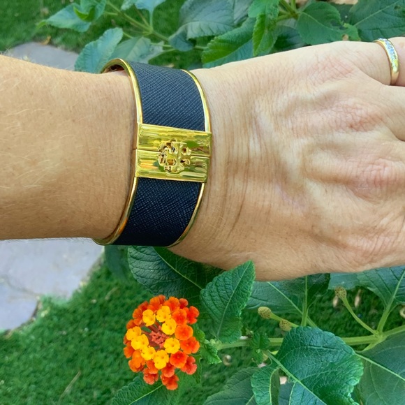 Tory Burch Jewelry - Tory Burch Logo Blue/gold Bangle Bracelet